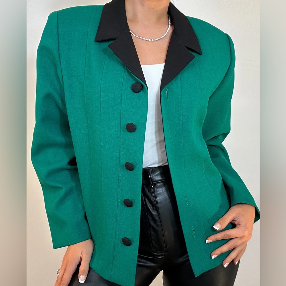 Vintage Koret Green Black Trim Paneled Blazer